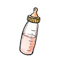 Hand-drawn Watercolor Of Pink Baby Bottle Sippy