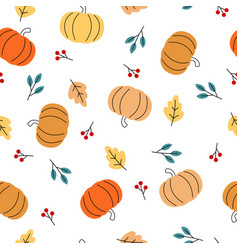 Seamless Pumpkins With Fall Leaves And Red Berry