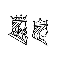 King And Queen Head Figure Line Drawing Icon Set