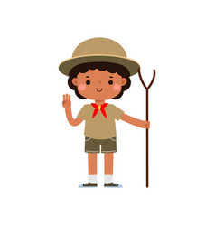 Cute Little African American Scout With Stick