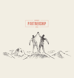 Two Success Mountain Holding Hands Teamwork