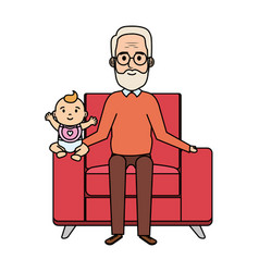 Grandfather Lifting Little Baby In Sofa