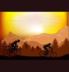 Silhouette Of Two Men Riding Bicycles