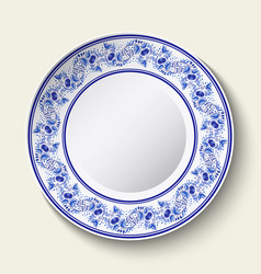 Ornamental Porcelain Plate With Blue Ethnic