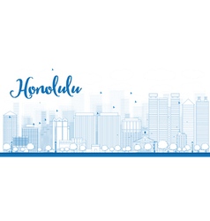 Outline Honolulu Skyline With Blue Buildings