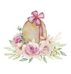 Watercolor Spring Easter Egg With Flowers