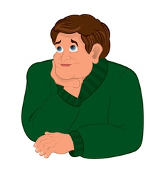 Cartoon Man In Green Sweater Torso Holding Chin