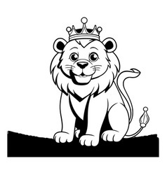 Lion King With Crown Black And White Cartoon