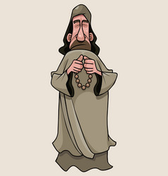 A Cartoon Man In Monks Cassock Stands And Prays