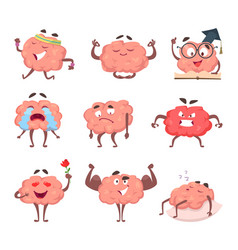 brain cartoon mascot in various poses vector image