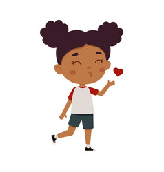 Cute Little Kid Girl Blowing A Kiss Cartoon