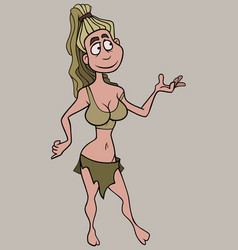 Cartoon Modern Woman In Loincloth Smiling Pointing