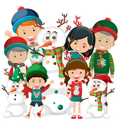 Happy Family In Christmas Theme With Snowman