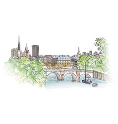 Paris City Seine Riverback Cityscape View Spring