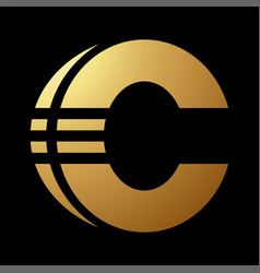 Gold Abstract Letter C Icon With Horizontal