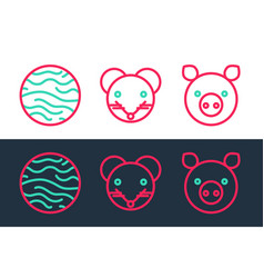 Set Line Pig Zodiac Planet Venus And Rat Icon