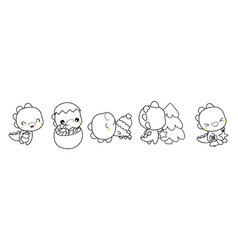 Set Of Kawaii Christmas Dino Coloring Page