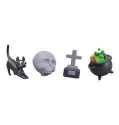 Black Cat Human Skull Stone Tombstone With Cross