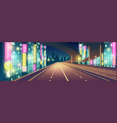 Empty Highway In Night City Cartoon