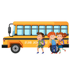 School Bus With Students Cartoon