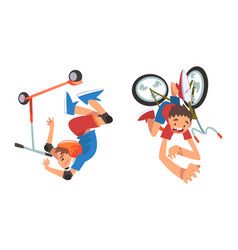 Boy Falling Off Bike And Kick Scooter Set