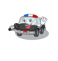 Happy Police Car Singing On A Microphone