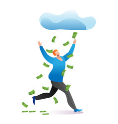 Lucky Man Character Running Under Cloud Money Rain