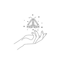 Magic Hands With Night Flying Moth In Line Art