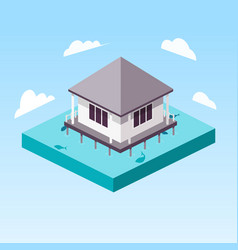 Overwater Bungalow In Ocean Isometric