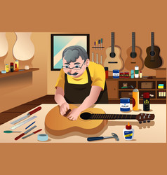 Guitar Maker Working In His Shop