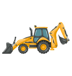 Heavy Machinery With Cartoon Style Yellow Backhoe