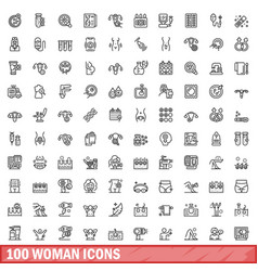 100 Woman Icons Set Outline Style