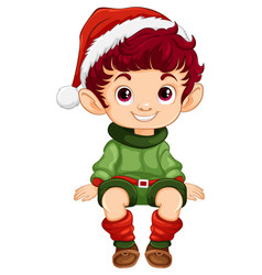 Cartoon Elf With A Red Santa Hat Smiling