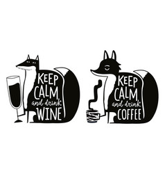 Black And White Set With Fox Wine Coffee