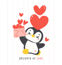 Cute Penguin Valentine With Love Mail Cartoon