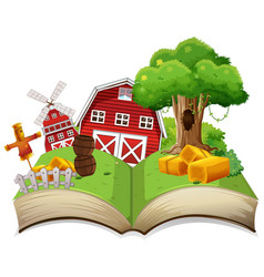 Open Book With Farm Landscape