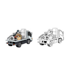 Pickup Truck Loaded Household Junk Cartoon Design