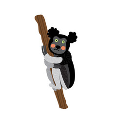 Cute Indri Climbing A Tree Animal Cartoon