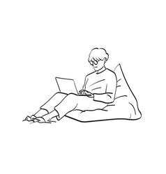 Line Art Man With Glasses Using Laptop Computer