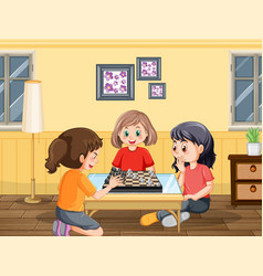 Children Playing Chess Board At Home