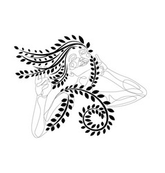 Woman Smiles Closed Eyes And Floral Line Art