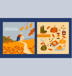 Festive Autumn Postcards Thanksgiving Cards