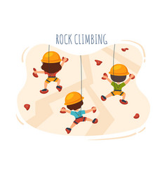 Rock Climbing With Climber Cute Kids Climbs Wall