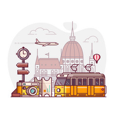 Vacation In Budapest Travel Scene In Line Art