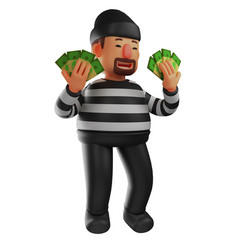 3d Thief Cartoon Using Having Much Money On Hands