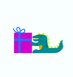 Cartoon Dinosaur With Gift In The Package