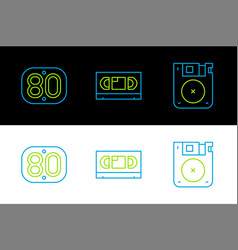 Set Line Floppy Disk 80s Retro And Vhs Video