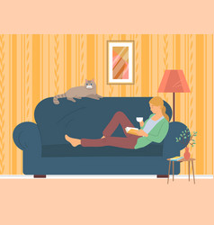 Woman Lying On Couch With Interesting Book Girl