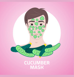 Young Man Applying Cucumber Face Mask Facial