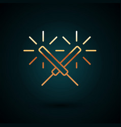 Gold Line Sparkler Firework Icon Isolated On Dark